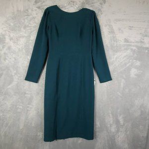 Dress The Population Womens Shift Teal Green Midi Stretch Long Sleeve M New